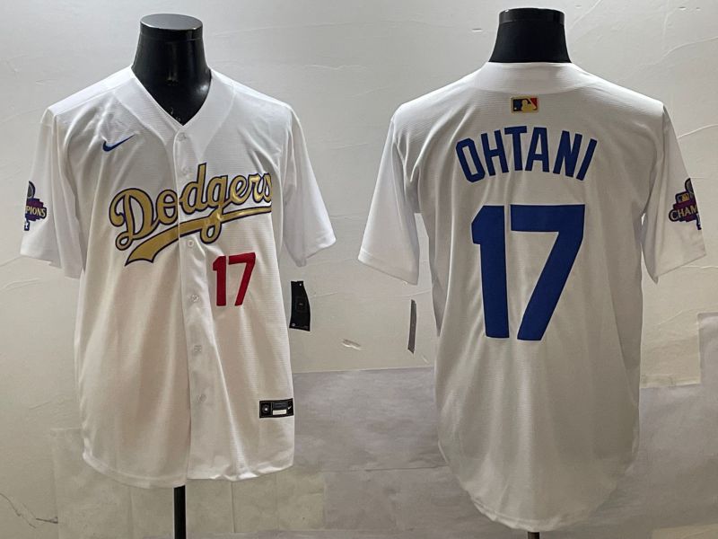 Men Los Angeles Dodgers #17 Ohtani White Champion gold character 2025 Nike MLB Jersey style 33114